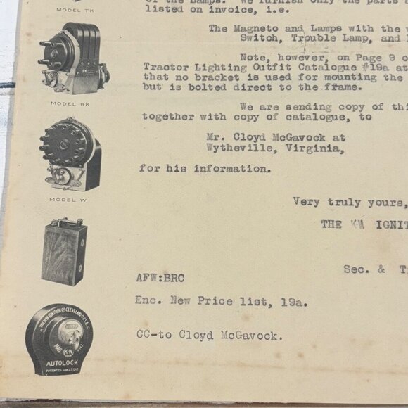 Antique K W Ignition Co Letterhead Pricing Auto Tractor Model Photos Graphic - Picture 7 of 11
